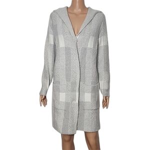 SOFT SURROUNDINGS Women's Size M Plaid Hooded Cardigan Coat Gray Snap Front Wool